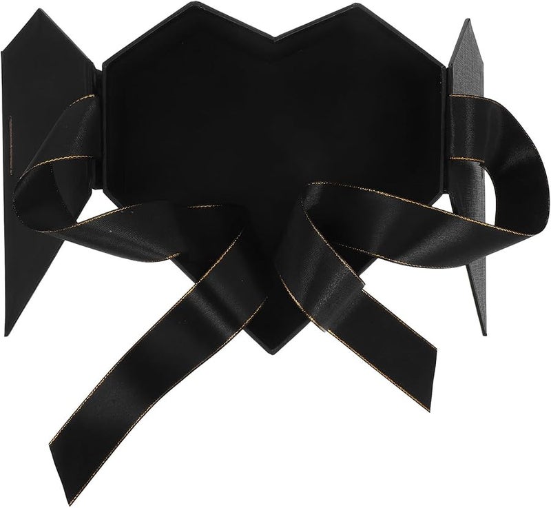Heart Shaped Floral Gift Box with Black Ribbon for Valentine Wedding Anniversary - Image 1